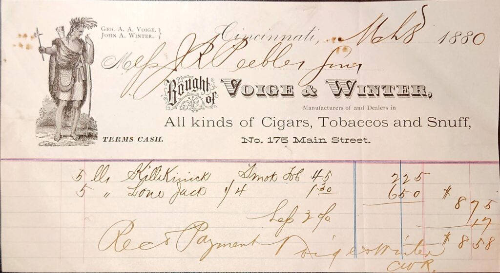A receipt from Voige & Winter from 1880